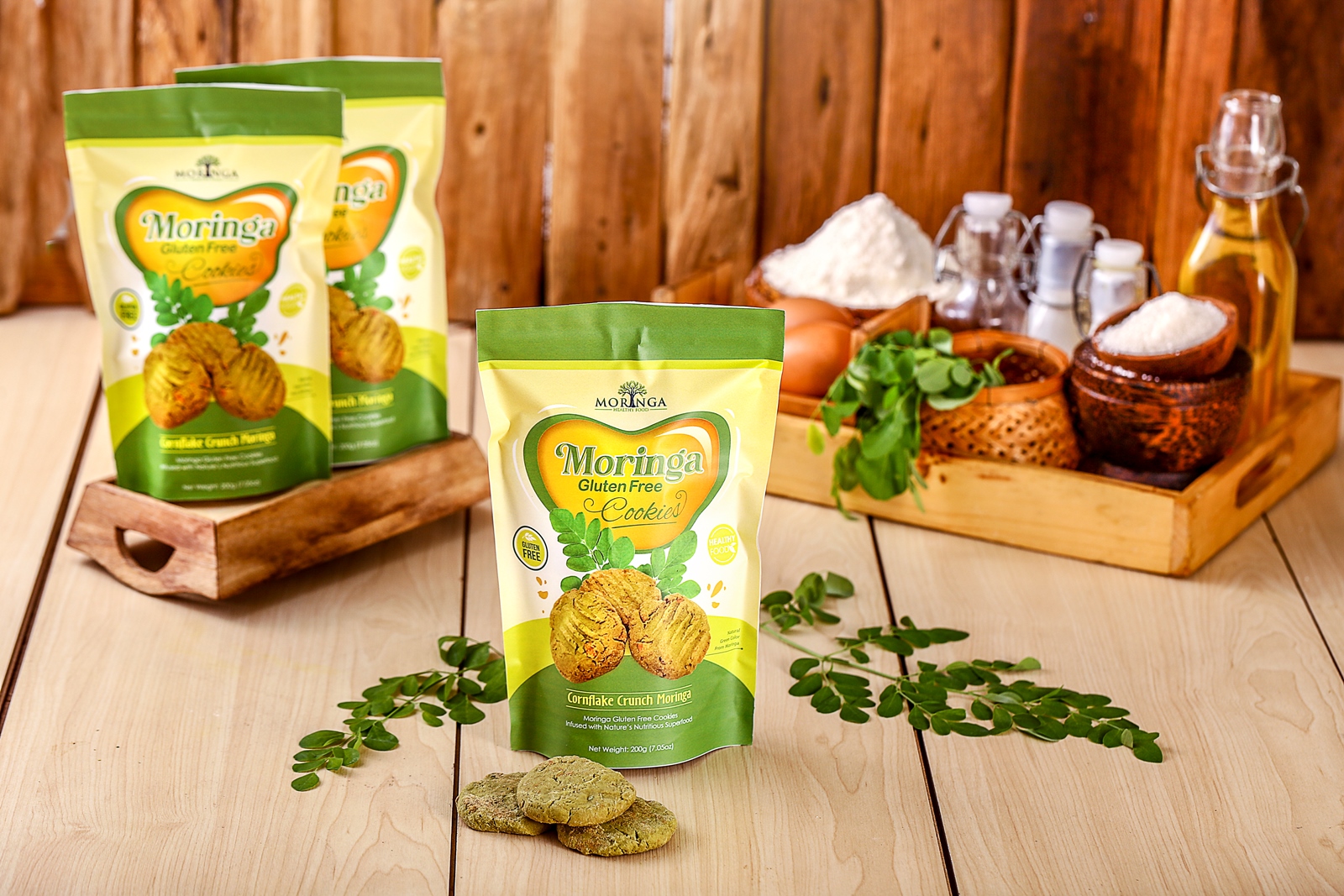 MORIFA Moringa Gluten Free Cookies — close-up showing the green moringa-infused texture